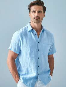 Grayline Men's Baby Blue Short Sleeve Hawaiian Button Down Pocket