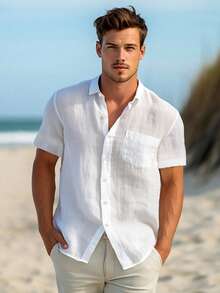 Grayline Men's White Short Sleeve Hawaiian Button Down Pocket