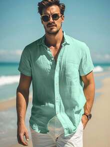 Grayline Men's Mint Short Sleeve Hawaiian Button Down Pocket